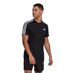 Black Men's Adidas Aeroready Designed To Move Sport 3 Stripes Short Sleeve T Shirts | 8064931-UP