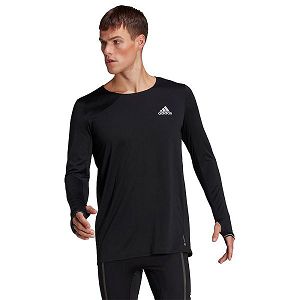 Black Men's Adidas Fast Long Sleeve T Shirts | 6593271-HP