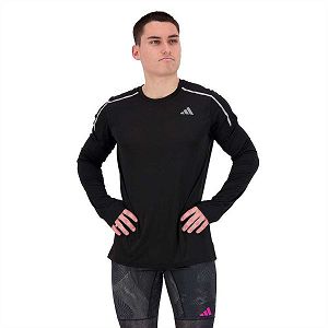 Black Men's Adidas Fast Long Sleeve T Shirts | 6731528-YA