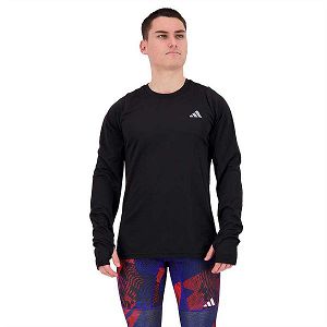 Black Men's Adidas Run Icons 3S Long Sleeve T Shirts | 2378649-LD