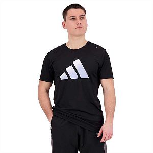 Black Men's Adidas Run Icons 3 Bar Short Sleeve T Shirts | 5642018-NU