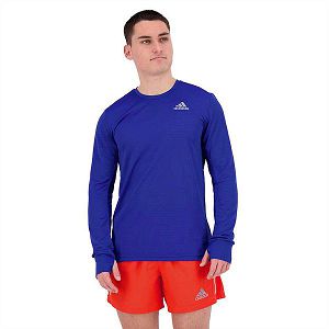 Blue Men's Adidas Own The Run Long Sleeve T Shirts | 0365712-VW