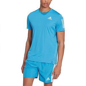 Blue Men's Adidas Own The Run Short Sleeve T Shirts | 9843075-KW