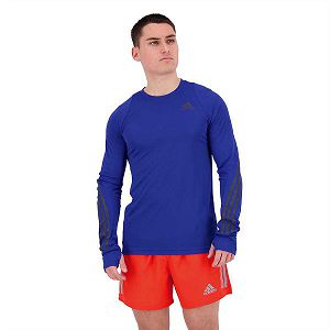 Blue Men's Adidas Run Icon Full Reflective 3 Stripes Long Sleeve T Shirts | 5319068-IT