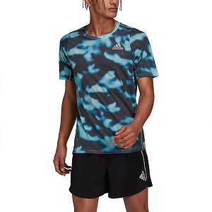 Blue Men's Adidas Run Icons Aop Short Sleeve T Shirts | 0265173-IR