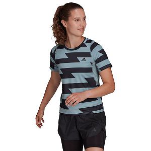 Blue Women's Adidas Run Fast Aop Short Sleeve T Shirts | 6548037-YK