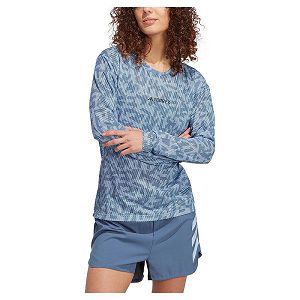 Blue Women's Adidas Trail Gfx Long Sleeve T Shirts | 1078596-MQ