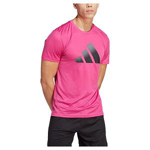 Pink Men's Adidas Run Icons 3 Bar Short Sleeve T Shirts | 8254930-BT