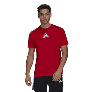 Red Men's Adidas Primeblue Designed To Move Sport 3-Stripes Short Sleeve T Shirts | 9083746-OC