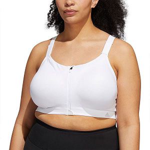 White Women's Adidas HS Z Sports Bra | 0195837-YO