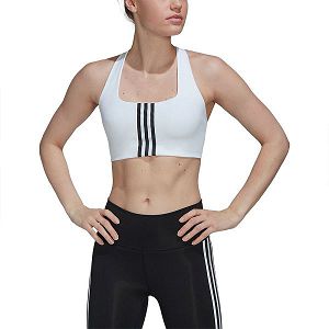 White Women's Adidas Powerimpact Medium-Support Sports Bra | 1569837-TL