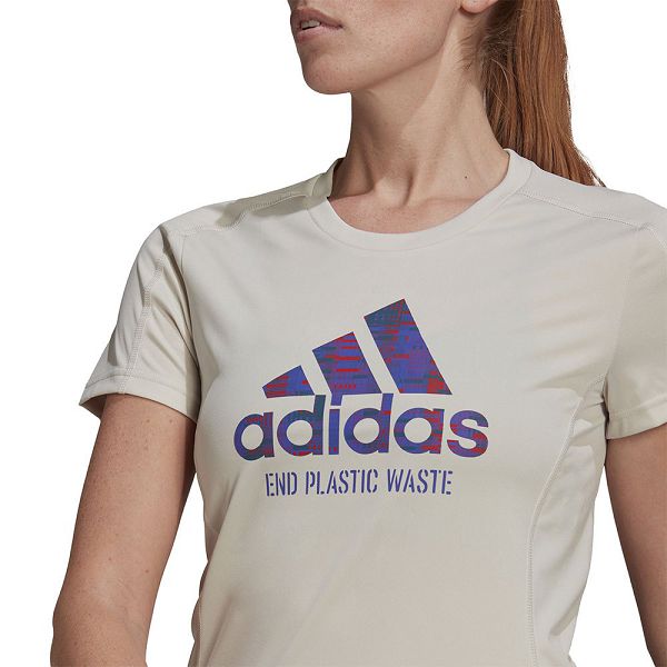 Beige Women's Adidas Run for the Oceans Graphic Short Sleeve T Shirts | 2465197-OS