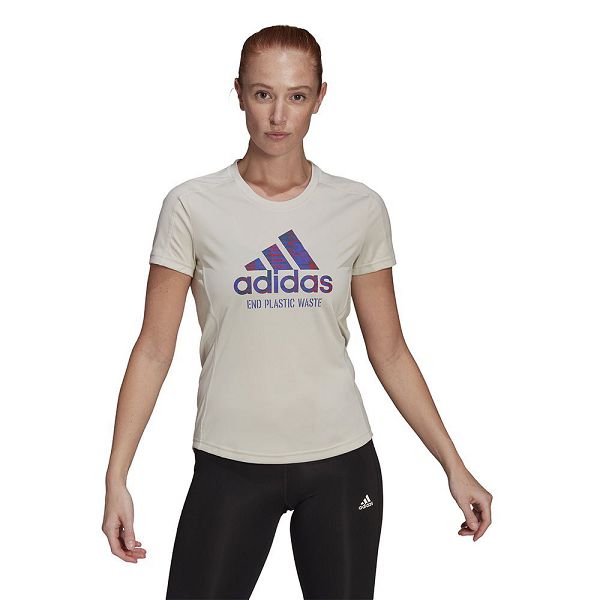 Beige Women\'s Adidas Run for the Oceans Graphic Short Sleeve T Shirts | 2465197-OS