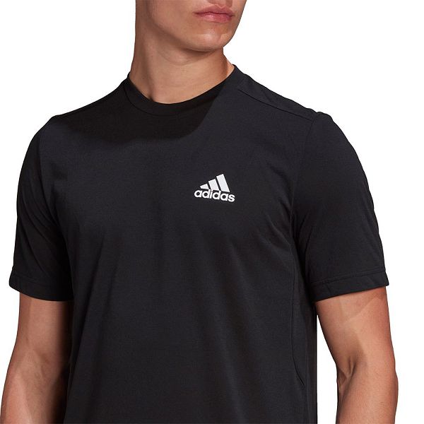 Black Men's Adidas Aeroready Designed 2 Move FeelReady Sport Short Sleeve T Shirts | 7941025-ZG