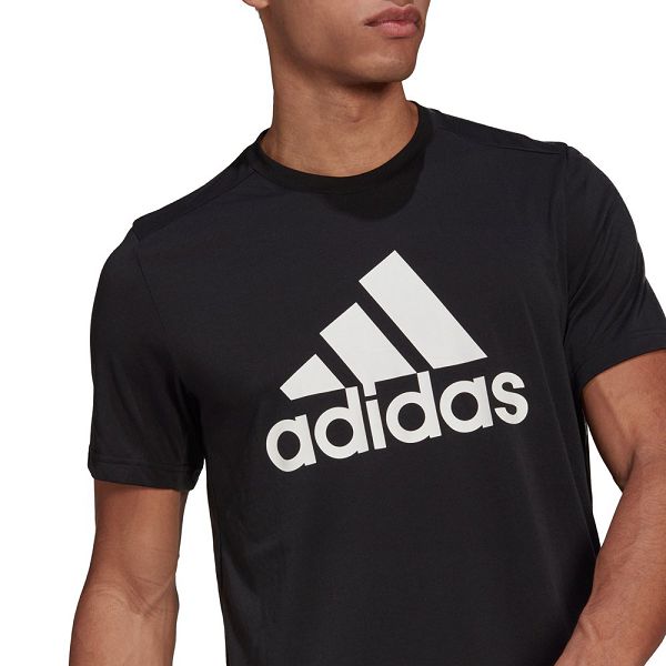 Black Men's Adidas Aeroready Designed 2 Move FeelReady Sport Logo Short Sleeve T Shirts | 8463201-FP