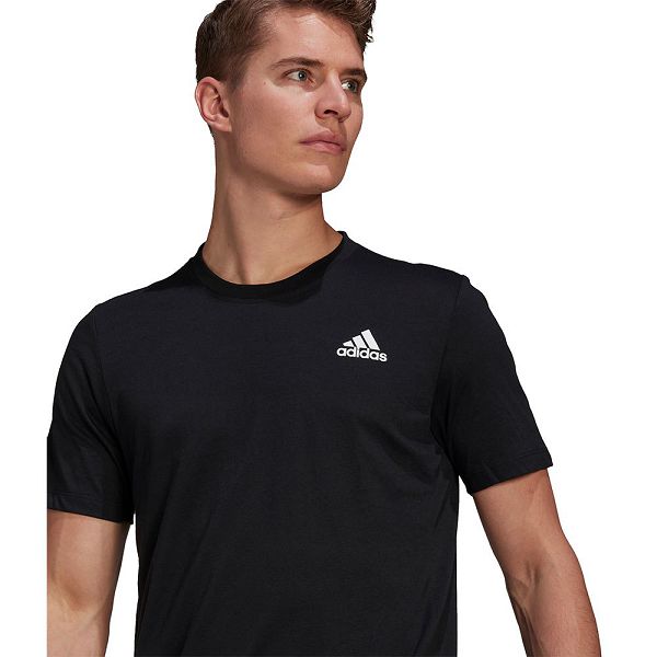 Black Men's Adidas Aeroready Designed 2 Move Sport Short Sleeve T Shirts | 9058734-VI