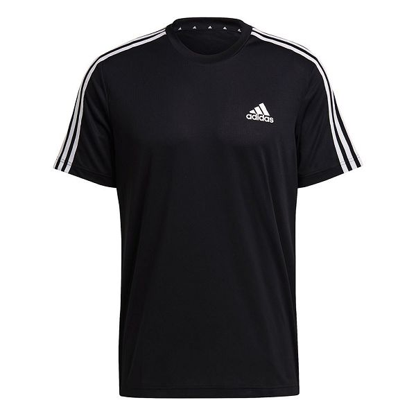 Black Men's Adidas Aeroready Designed To Move Sport 3 Stripes Short Sleeve T Shirts | 8064931-UP