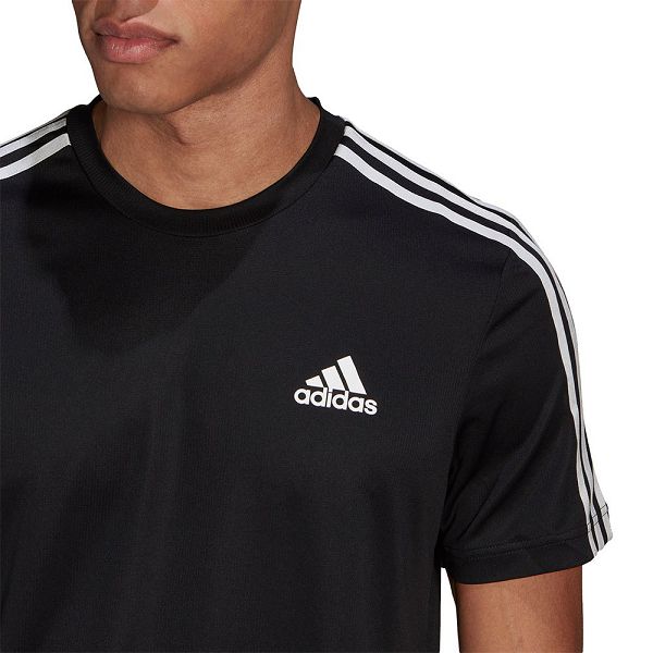 Black Men's Adidas Aeroready Designed To Move Sport 3 Stripes Short Sleeve T Shirts | 8064931-UP