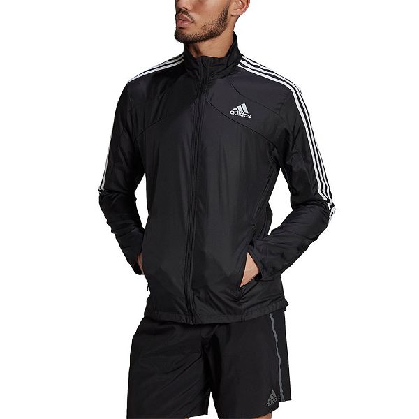 Black Men's Adidas Marathon 3 Stripes Jackets | 4389571-QE