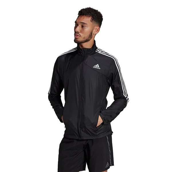 Black Men\'s Adidas Marathon 3 Stripes Jackets | 4389571-QE