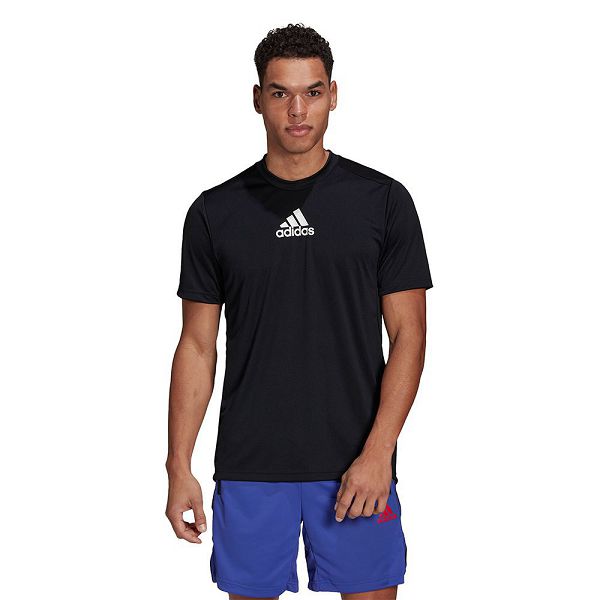 Black Men\'s Adidas Primeblue Designed To Move Sport 3 Stripes Short Sleeve T Shirts | 8971356-YI