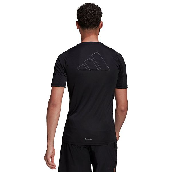 Black Men's Adidas Run Icon 3 Bars Short Sleeve T Shirts | 5942168-IW