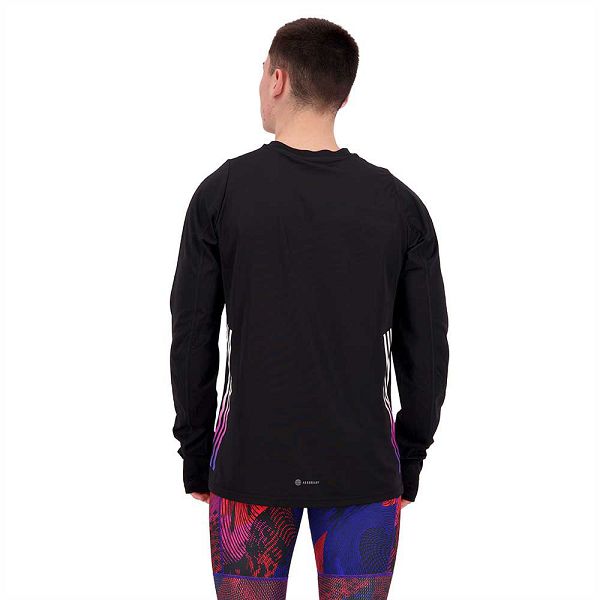 Black Men's Adidas Run Icons 3S Long Sleeve T Shirts | 2378649-LD