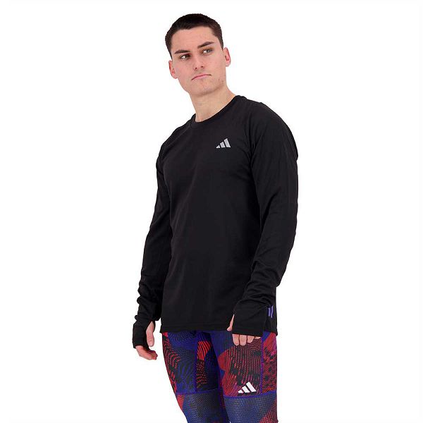 Black Men's Adidas Run Icons 3S Long Sleeve T Shirts | 2378649-LD