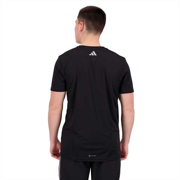 Black Men's Adidas Run Icons 3 Bar Short Sleeve T Shirts | 5642018-NU