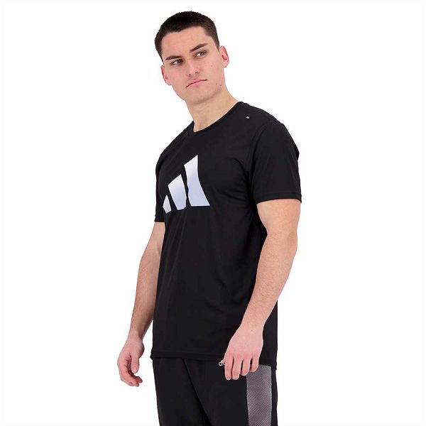 Black Men's Adidas Run Icons 3 Bar Short Sleeve T Shirts | 5642018-NU