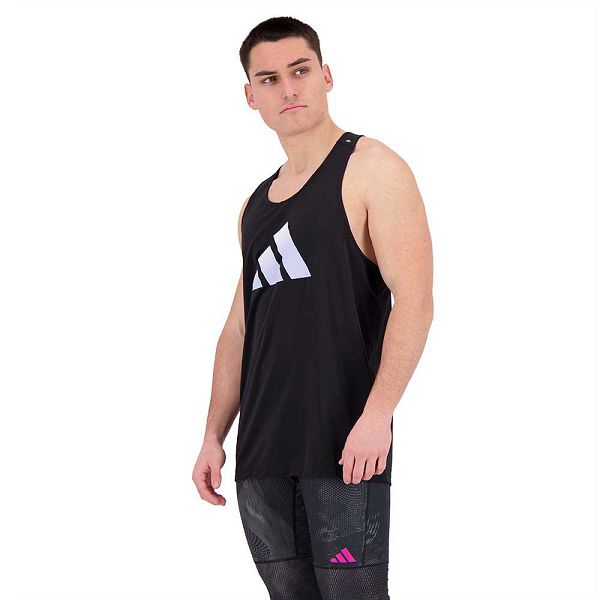 Black Men's Adidas Run Icons Sleeveless T Shirts | 5487613-AZ