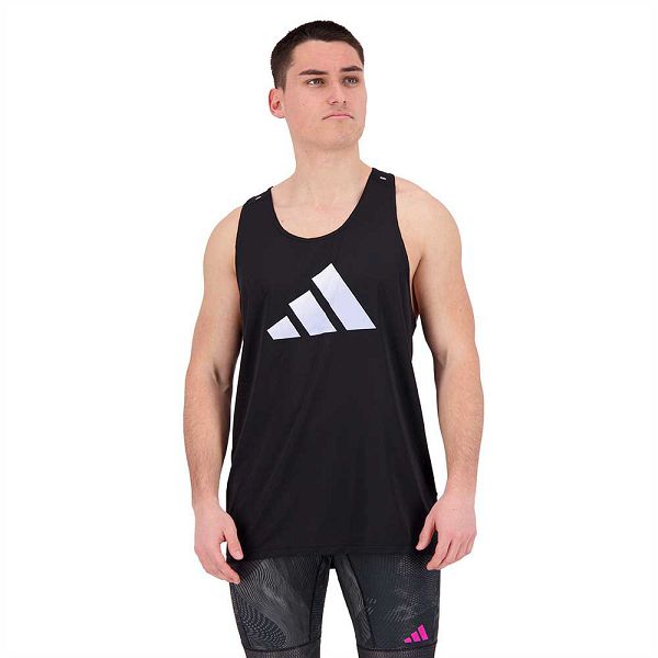 Black Men\'s Adidas Run Icons Sleeveless T Shirts | 5487613-AZ