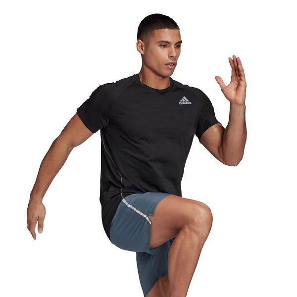 Black Men's Adidas Runner Short Sleeve T Shirts | 5876192-IH