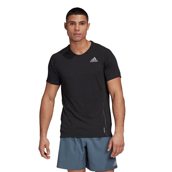 Black Men\'s Adidas Runner Short Sleeve T Shirts | 5876192-IH