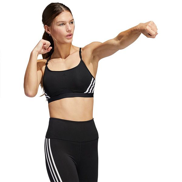 Black Women's Adidas Aero 3 Stripes Sports Bra | 0981267-WQ