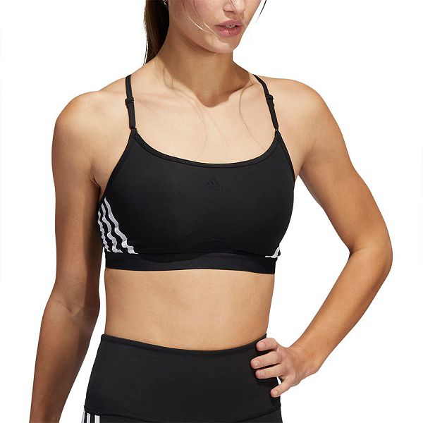 Black Women's Adidas Aero 3 Stripes Sports Bra | 0981267-WQ