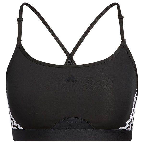 Black Women\'s Adidas Aero 3 Stripes Sports Bra | 0981267-WQ