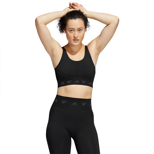 Black Women\'s Adidas Aeroknit Sports Bra | 2685739-IW