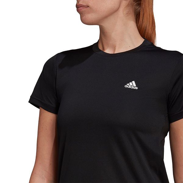 Black Women's Adidas Aeroready Designed 2 Move 3 Stripes Short Sleeve T Shirts | 3708924-YP