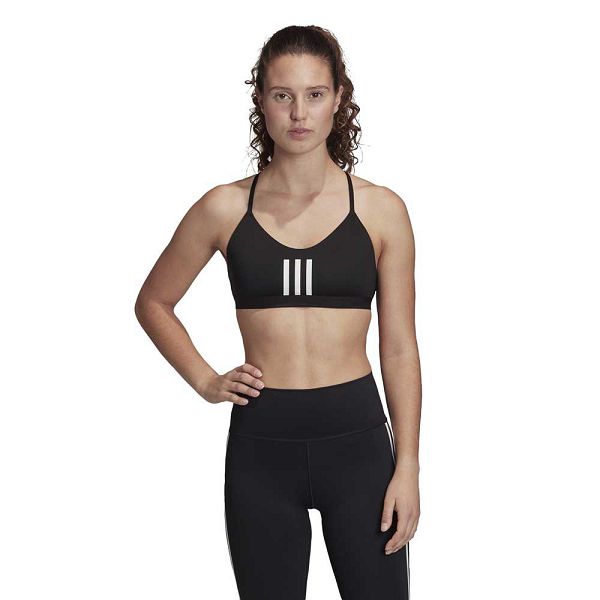 Black Women's Adidas All Me 3 Stripes Mesh Sports Bra | 3061429-CK