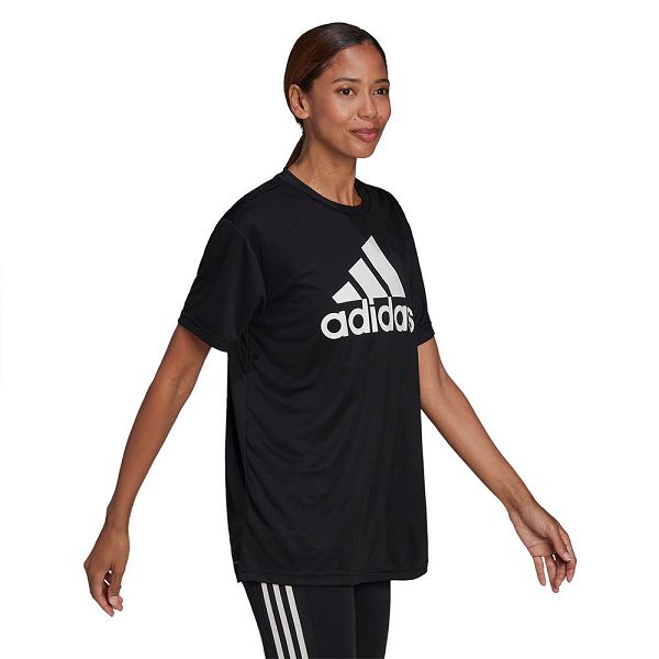 Black Women\'s Adidas BL Boyf Short Sleeve T Shirts | 5419026-VC