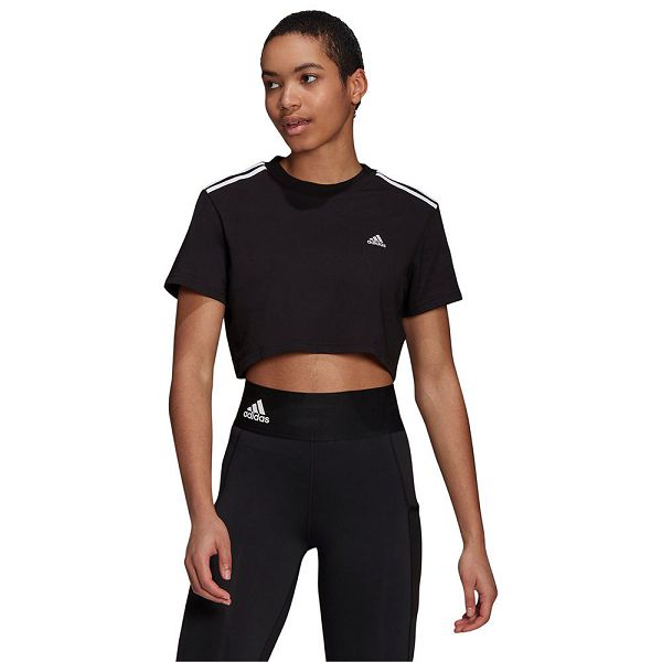 Black Women's Adidas Cropped Short Sleeve T Shirts | 7953621-NK