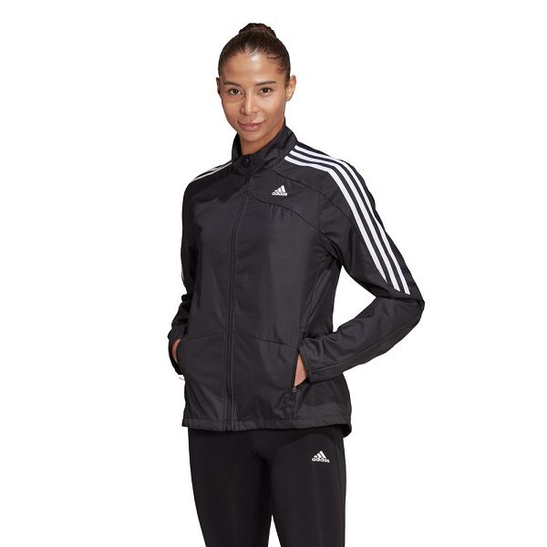 Black Women\'s Adidas Marathon 3 Stripes Jackets | 2916370-DX