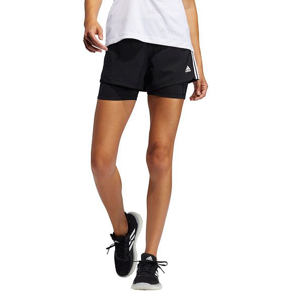 Black Women\'s Adidas Pacer 3 Stripes Woven 2 In 1 Short Pants | 6102847-WR