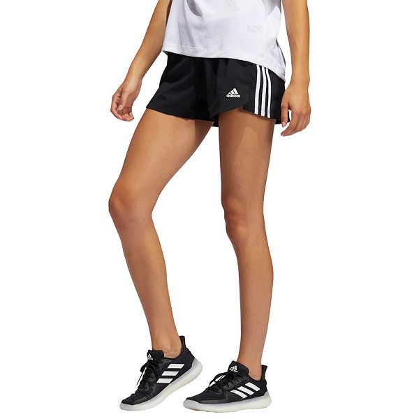 Black Women's Adidas Pacer 3 Stripes Woven Shorts Pants | 9351068-BE