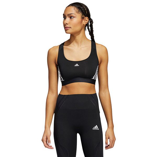 Black Women's Adidas Power MS 3 Stripes Sports Bra | 1924608-OP