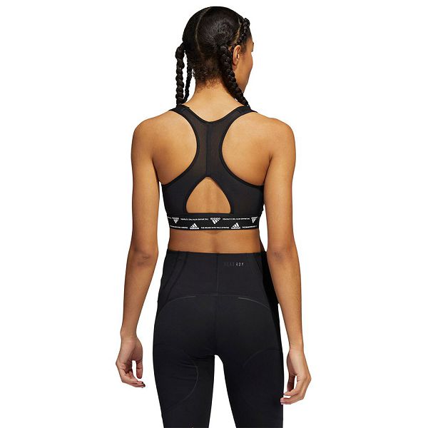 Black Women's Adidas Power MS 3 Stripes Sports Bra | 1924608-OP