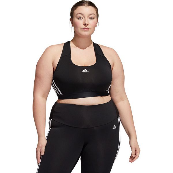 Black Women\'s Adidas Power MS 3 Stripes PS Big Sports Bra | 6208543-CB