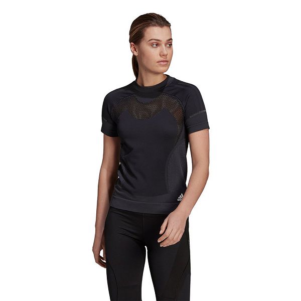 Black Women\'s Adidas Primeknit Short Sleeve T Shirts | 6701859-SF