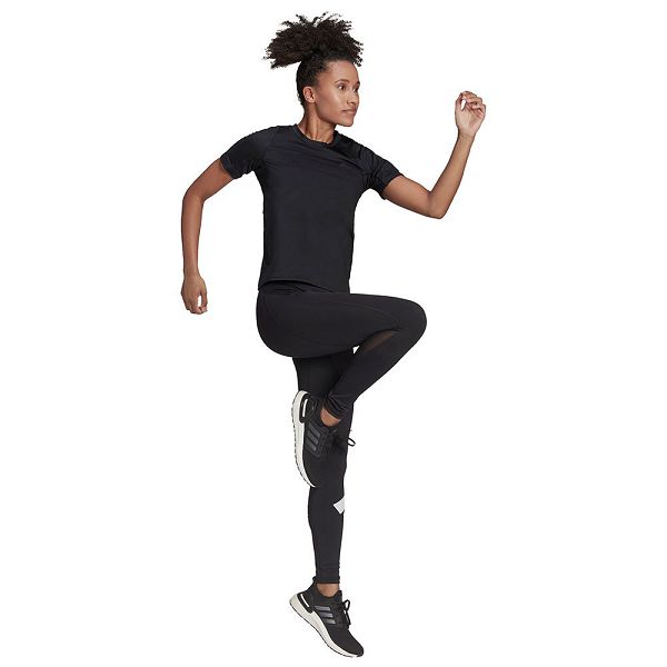 Black Women's Adidas Run Fast PB Short Sleeve T Shirts | 8026759-PF